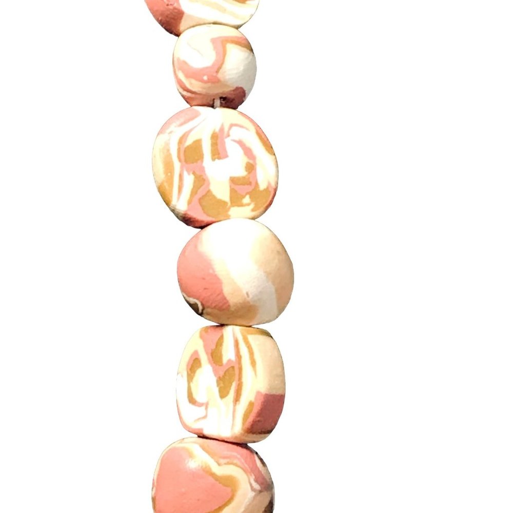 Chunky Handmade Polymer Clay Bead Necklace Rose Brown Tan Cream Calico - Picture 5 of 6